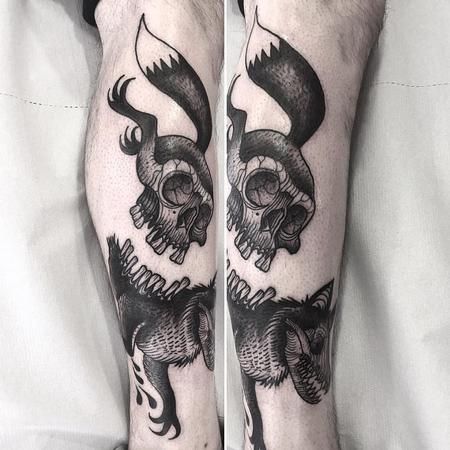 Tattoos - skull fox - 128036